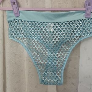 NWOT iheartraves Light Blue Metallic Fishnet Cut Out Bikini Booty Shorts Thong